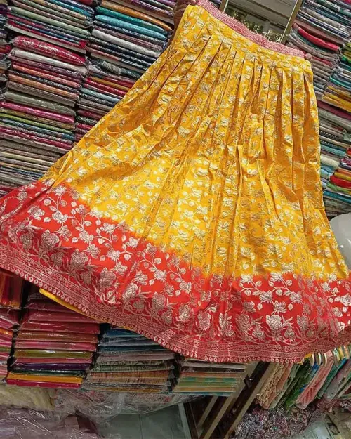 Indo Western Style Satin Crepetop With Banarasi Fabric Skirt