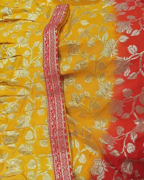 Indo Western Style Satin Crepetop With Banarasi Fabric Skirt