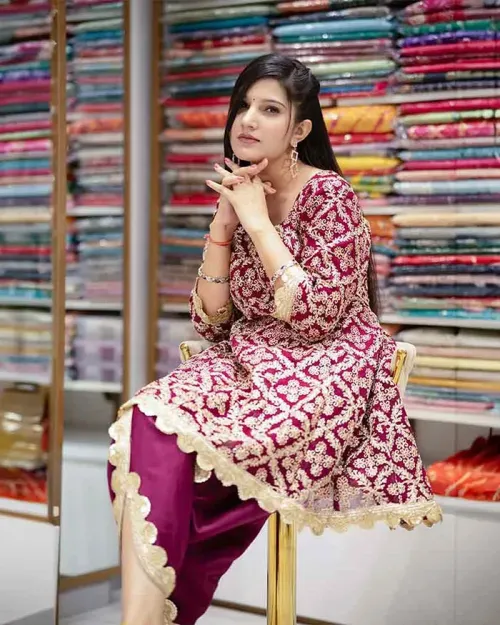 Maroon Zari Work Readymade Suit