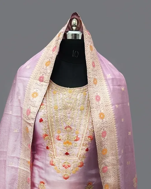 Mauve Color Silk Fabric Full Heavy Neck Straight Suit
