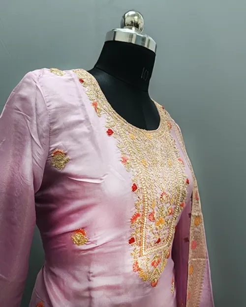 Mauve Color Silk Fabric Full Heavy Neck Straight Suit