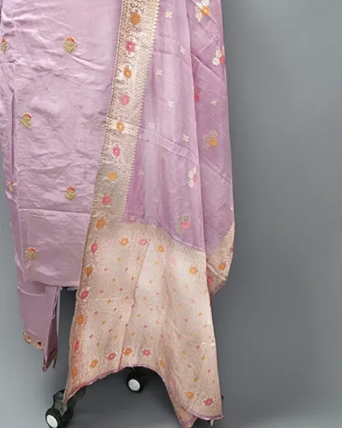 Mauve Color Silk Fabric Full Heavy Neck Straight Suit
