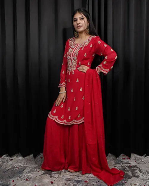 Straight Palazzo Suit With Chiffon Fabric
