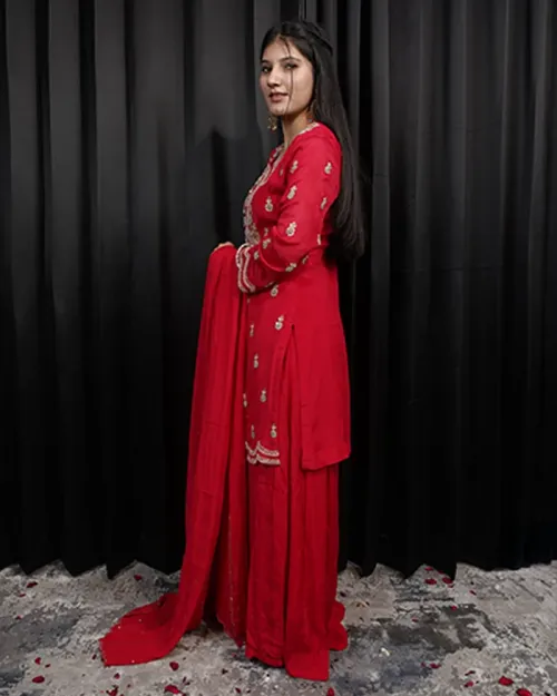 Straight Palazzo Suit With Chiffon Fabric