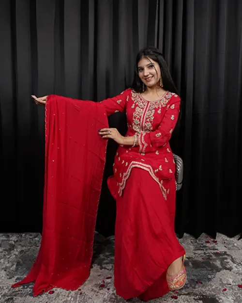 Straight Palazzo Suit With Chiffon Fabric