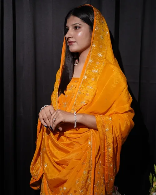 Mustard Yellow Banarasi Work Organza Suit