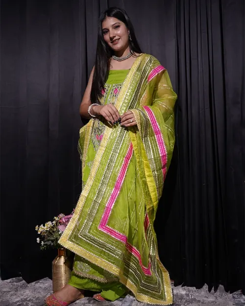 Green Gota Patti Work Suit