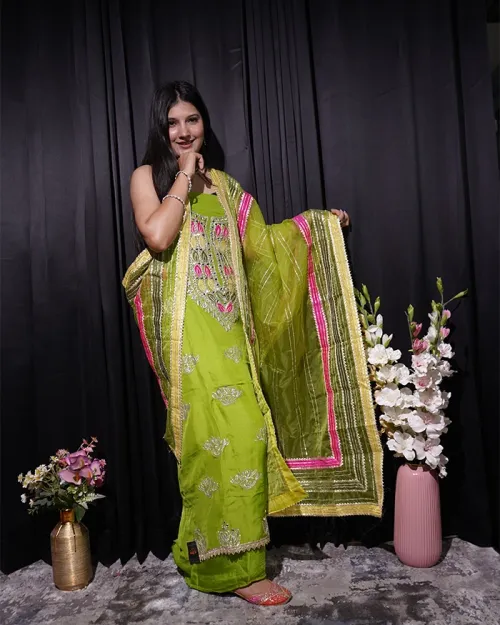 Green Gota Patti Work Suit