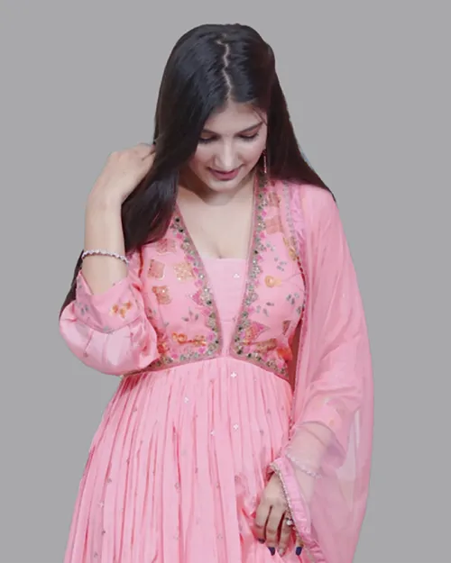 Peach Color Georgette Fabric Anarkali Suit