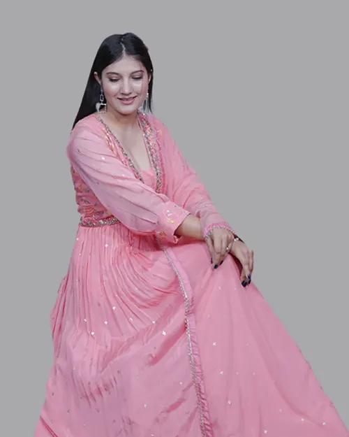 Peach Color Georgette Fabric Anarkali Suit