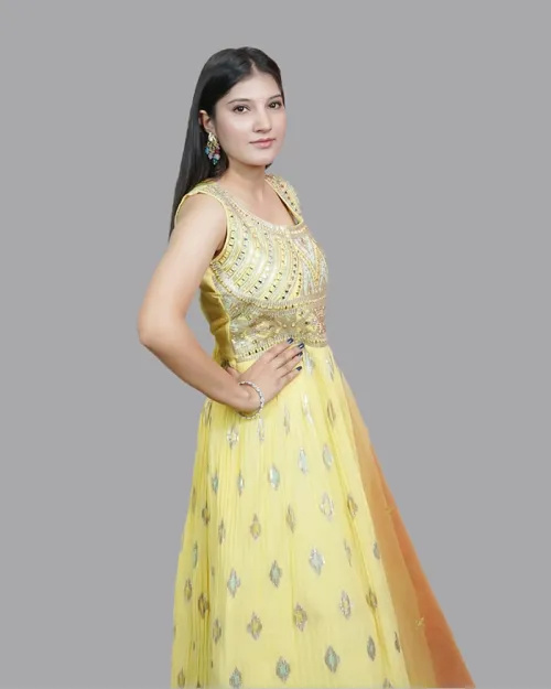 Lemon Color Georgette Fabric Anarkali Suit
