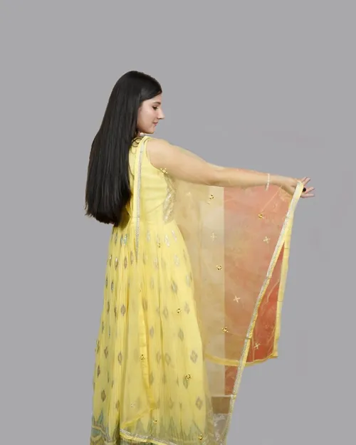 Lemon Color Georgette Fabric Anarkali Suit
