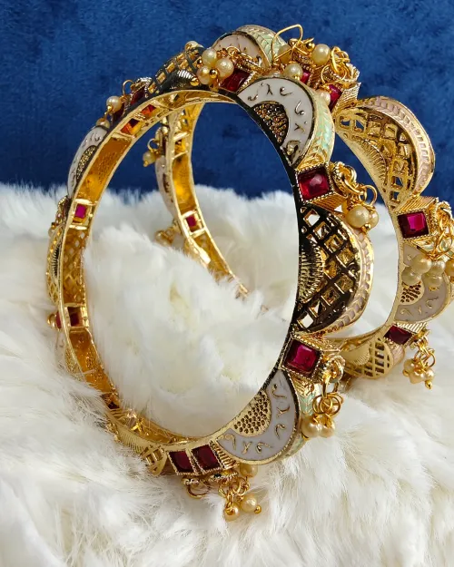 Golden Bangles with Red American Diamond