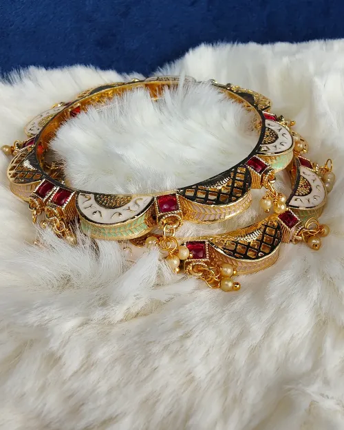 Golden Bangles with Red American Diamond
