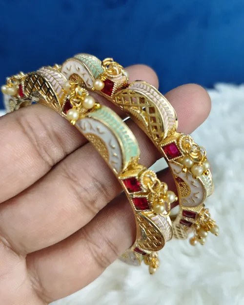 Golden Bangles with Red American Diamond