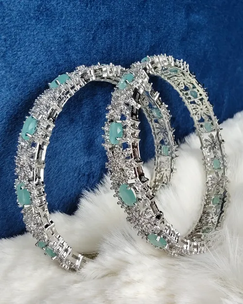 Silver Kada with Ice Blue American Diamond