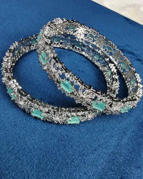 Silver Kada with Ice Blue American Diamond