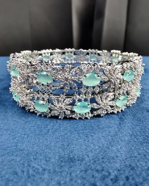 Silver Kada with Ice Blue American Diamond