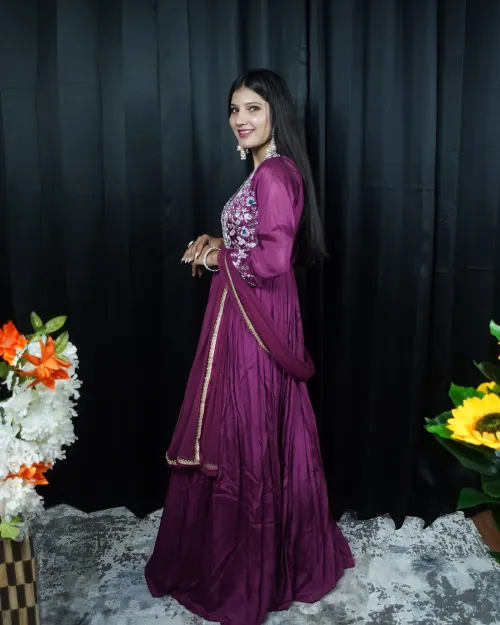 Purple Stone Work Anarkali Suit