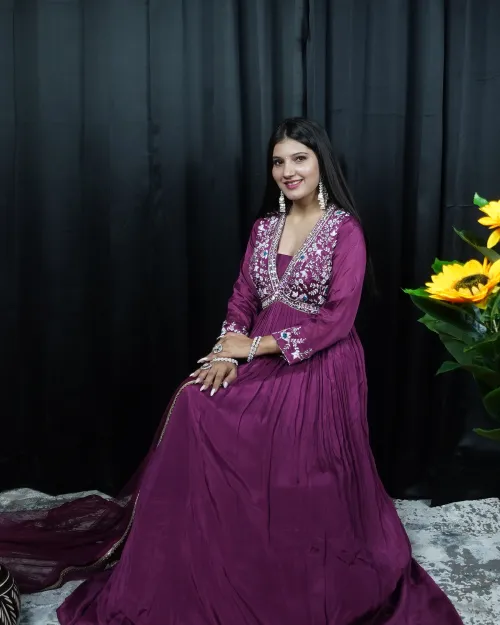 Purple Stone Work Anarkali Suit