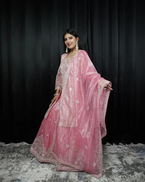 Pink Color Stone Work Western Lehenga