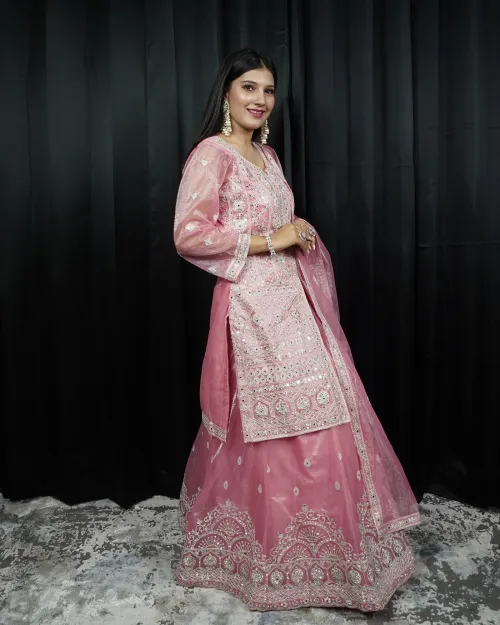 Pink Color Stone Work Western Lehenga