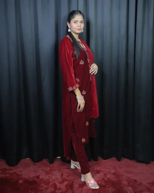 Maroon Stone Work Velvet Suit