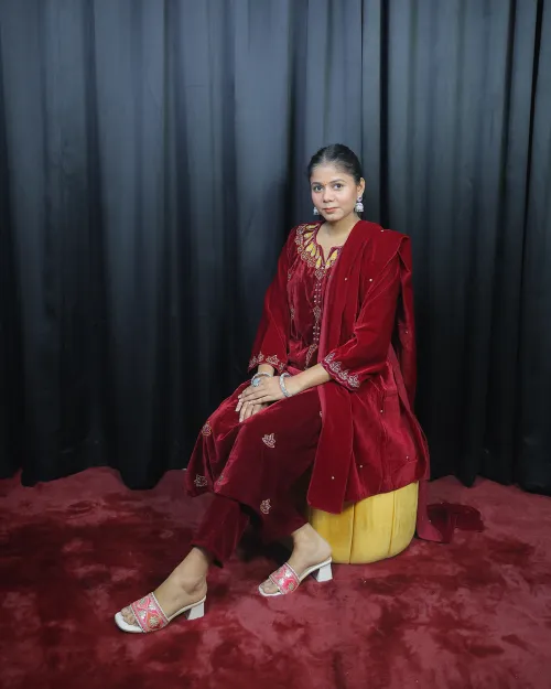 Maroon Stone Work Velvet Suit