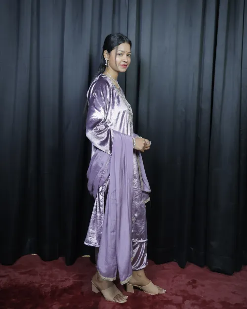 Move Color Stone Work Velvet Suit