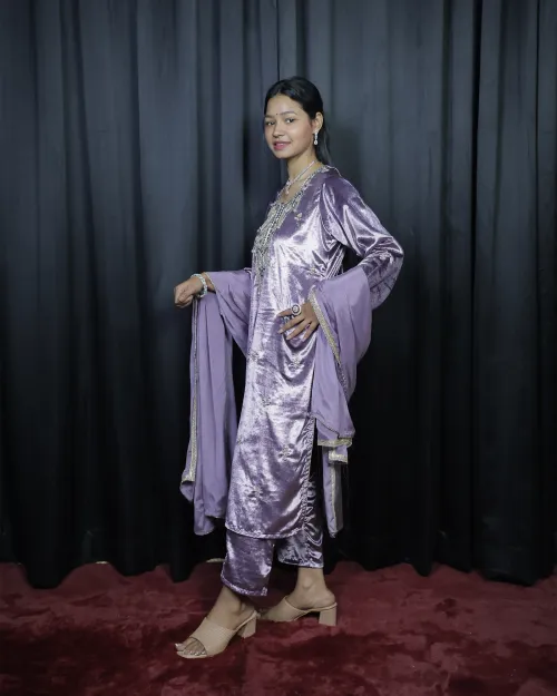 Move Color Stone Work Velvet Suit