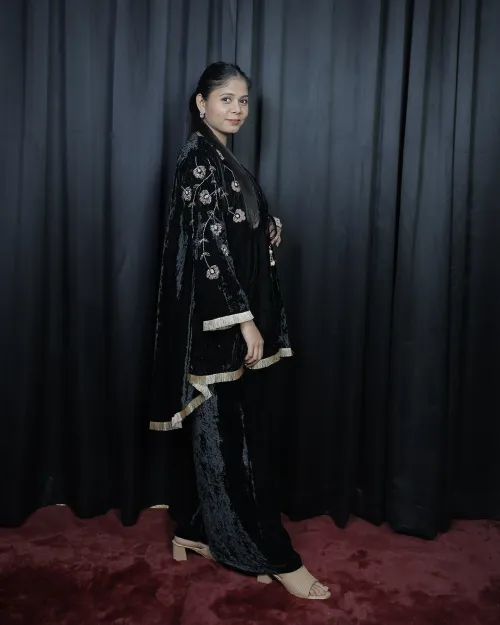 Black Color Zari Work Velvet Co-Ord Set