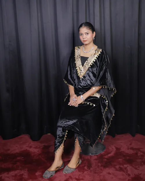 Black Zari Work Velvet Kaftan