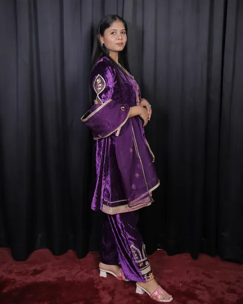 Purple Color Zari Work Velvet Suit