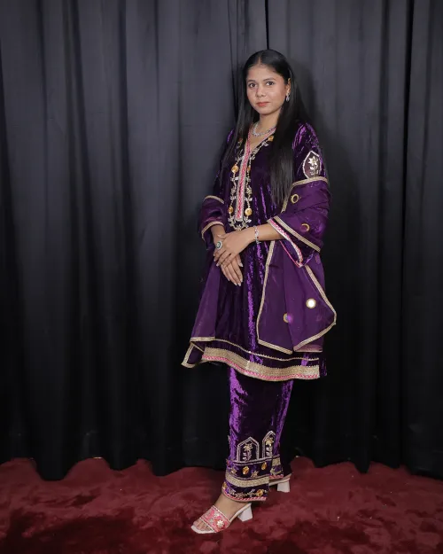 Purple Color Zari Work Velvet Suit