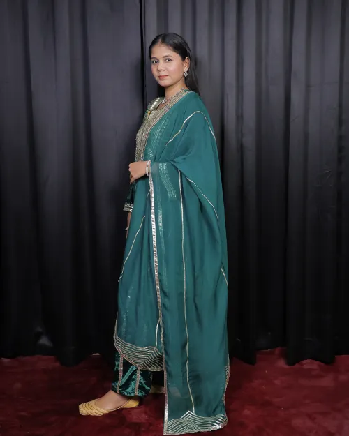 Bottle Green Color Gota Patti Velvet Suit
