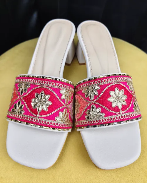 Cream Color Sandals with Gota Patti Work