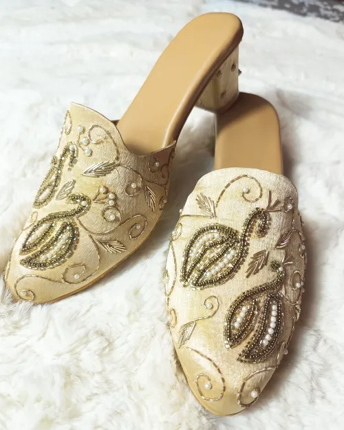 Golden Stone Work Party Wear Sandals