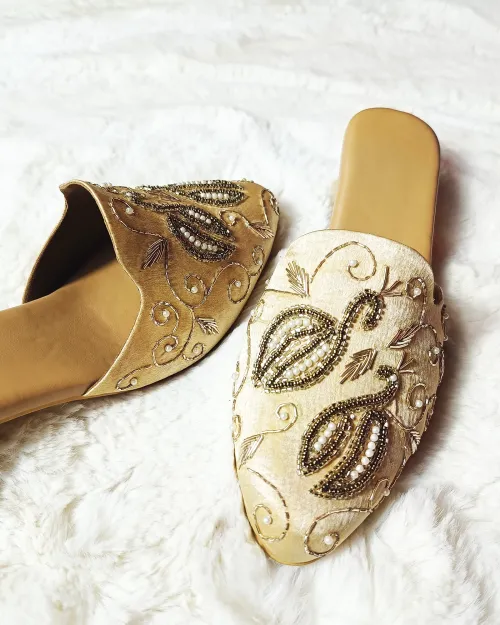 Golden Stone Work Party Wear Sandals