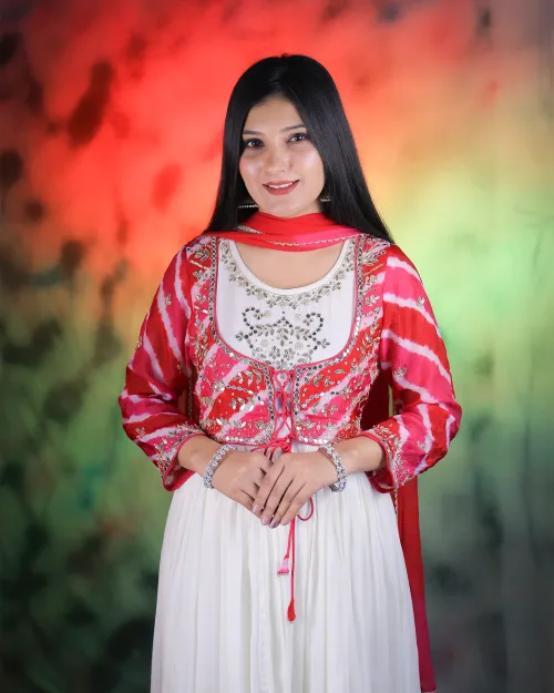 Pure White Neck Style Anarkali Suit With Shrug