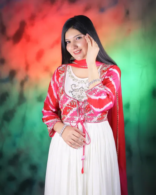Pure White Neck Style Anarkali Suit With Shrug