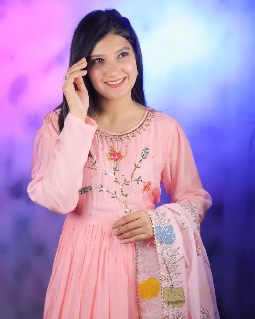 Peach Color Organza Chiffon Anarkali Suit