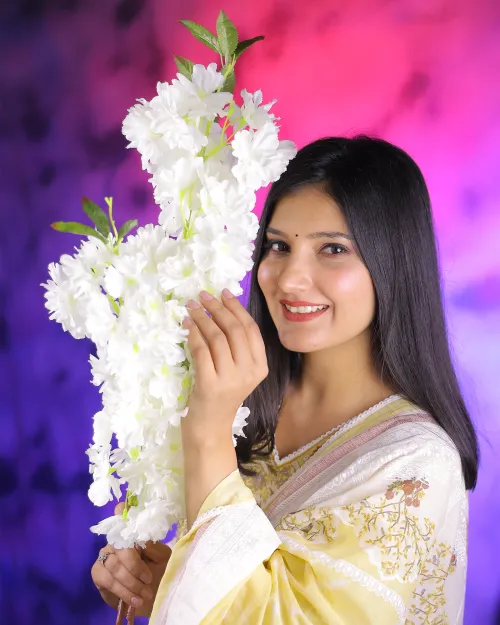White Lemon Color Floral Printed Designer Sharara Suit