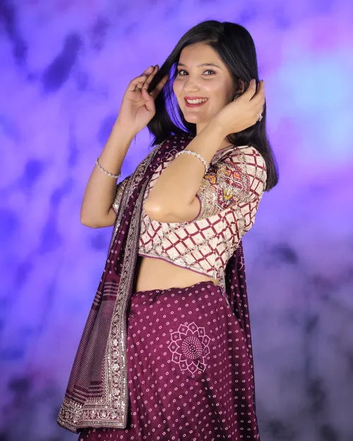 Purple Sequence Zari Work Marble Silk Saree