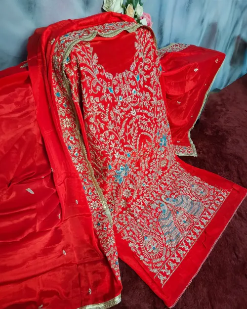 Red Color Stone Work Crepe Silk Punjabi Suit