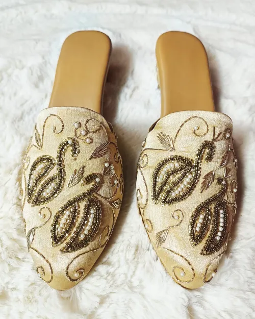 Golden Stone Work Party Wear Sandals