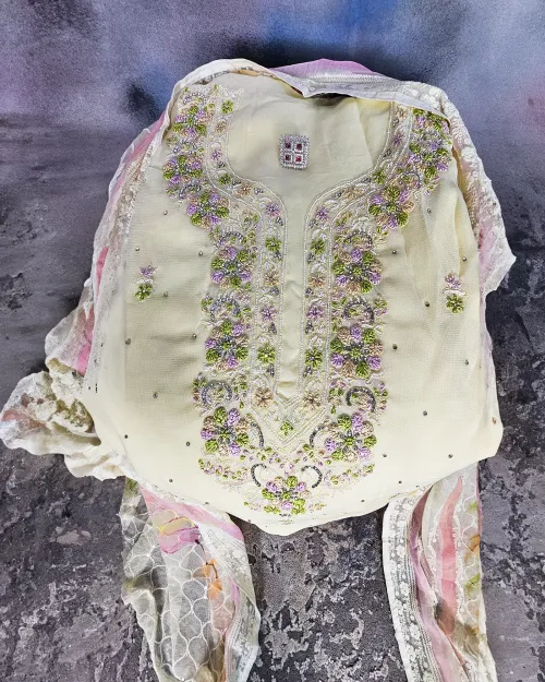 Lemon Embroidery & Stone Work Suit