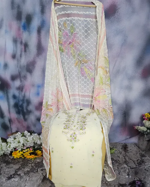 Lemon Embroidery & Stone Work Suit