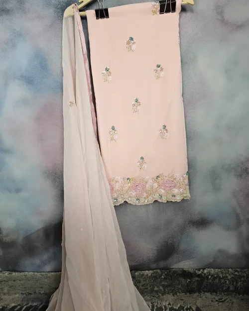 Peach Color Stone Work Suit