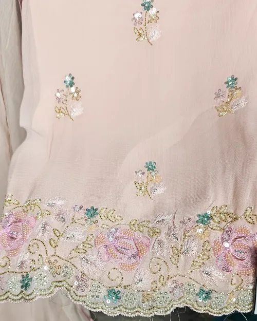 Peach Color Stone Work Suit