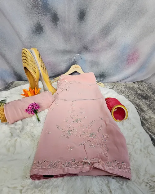 Peach Color Stone Work Suit